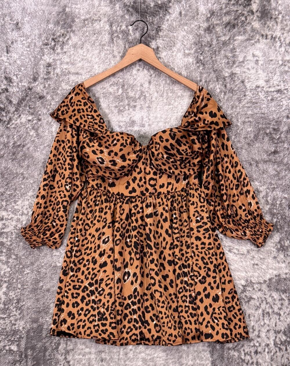New House Of Harlow Dress Medium Womens Leopard Print Off The Shoulder Mini